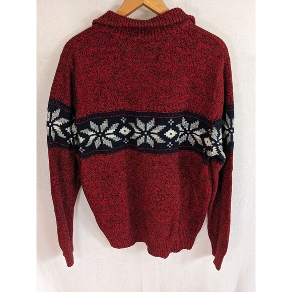 American Eagle Sweater Mens Large Nordic Fair isle Ski Red Navy Soft 1/4 Button - Picture 6 of 10